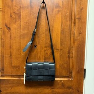 Quince Black Woven Leather Crossbody Bag